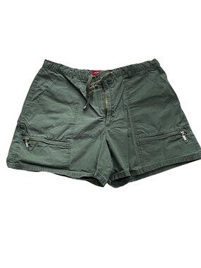 Gloria Vanderbilt Womens Green Cotton Cargo Shorts Drawstring Zip Plus Size 16 u